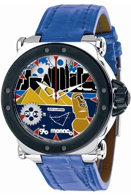 Gio Monaco Mens 767-A2 Graffiti Collection Automatic Pop-Art Geographic Scenes Blue Dial Watch